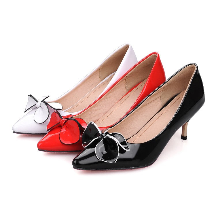 Women Patent Leather Bowtie High Heel Stiletto Pumps