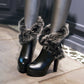 Women Pu Leather Round Toe Fur Chunky Heel Platform Short Boots