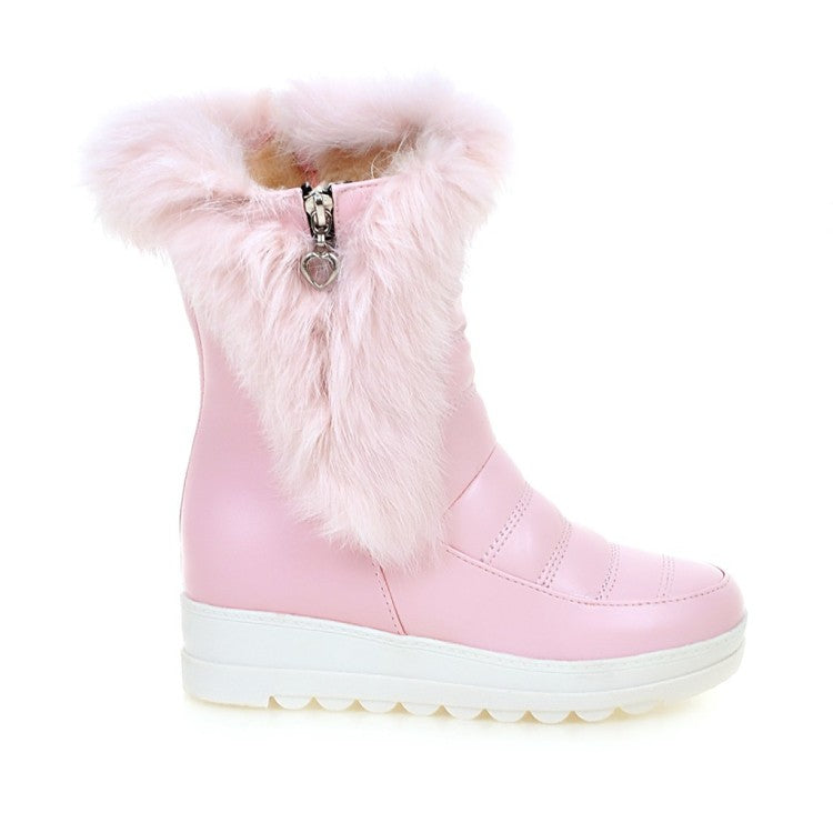 Women Rabbit Fur Platform Wedges Heels Snow Boots