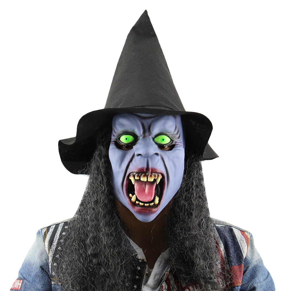 Halloween Party Witch Latex Tusks Mask with Hat Wig Masquerade