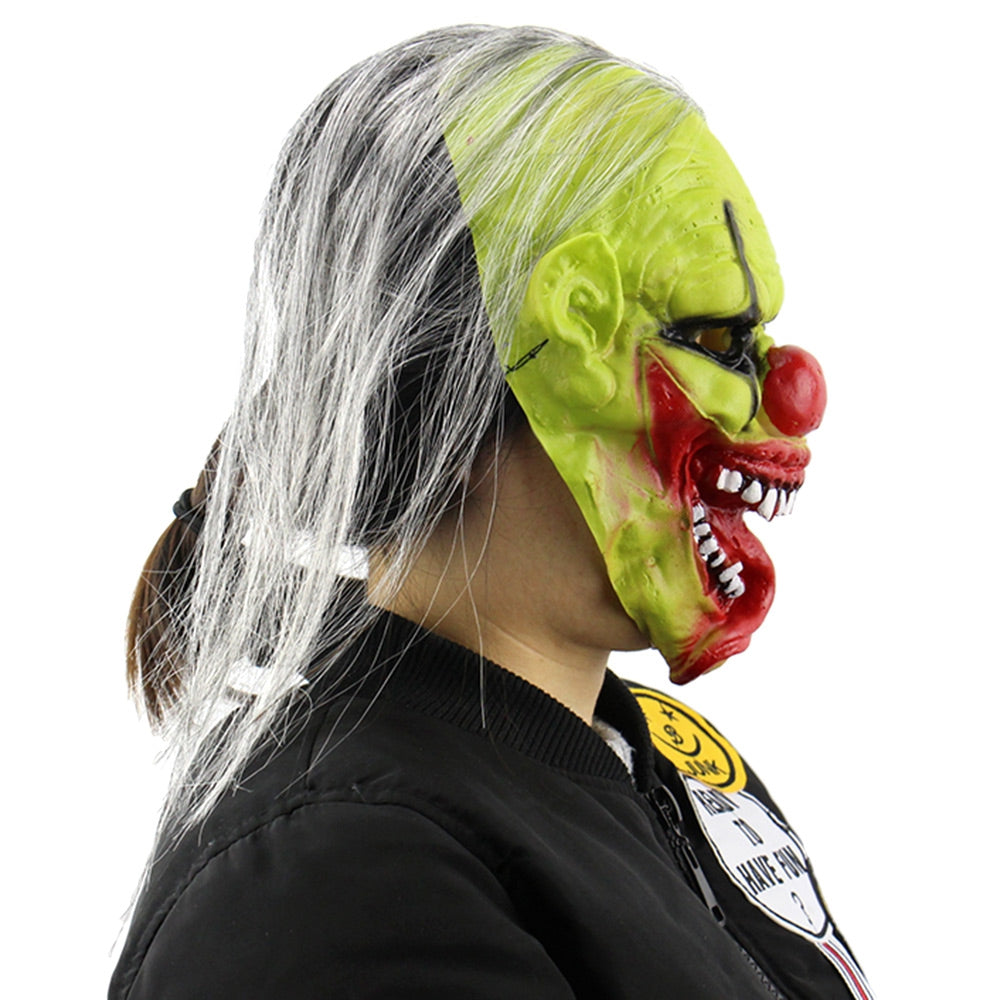 Green Face Clown Latex Halloween Mask with Wig Hair Masquerade