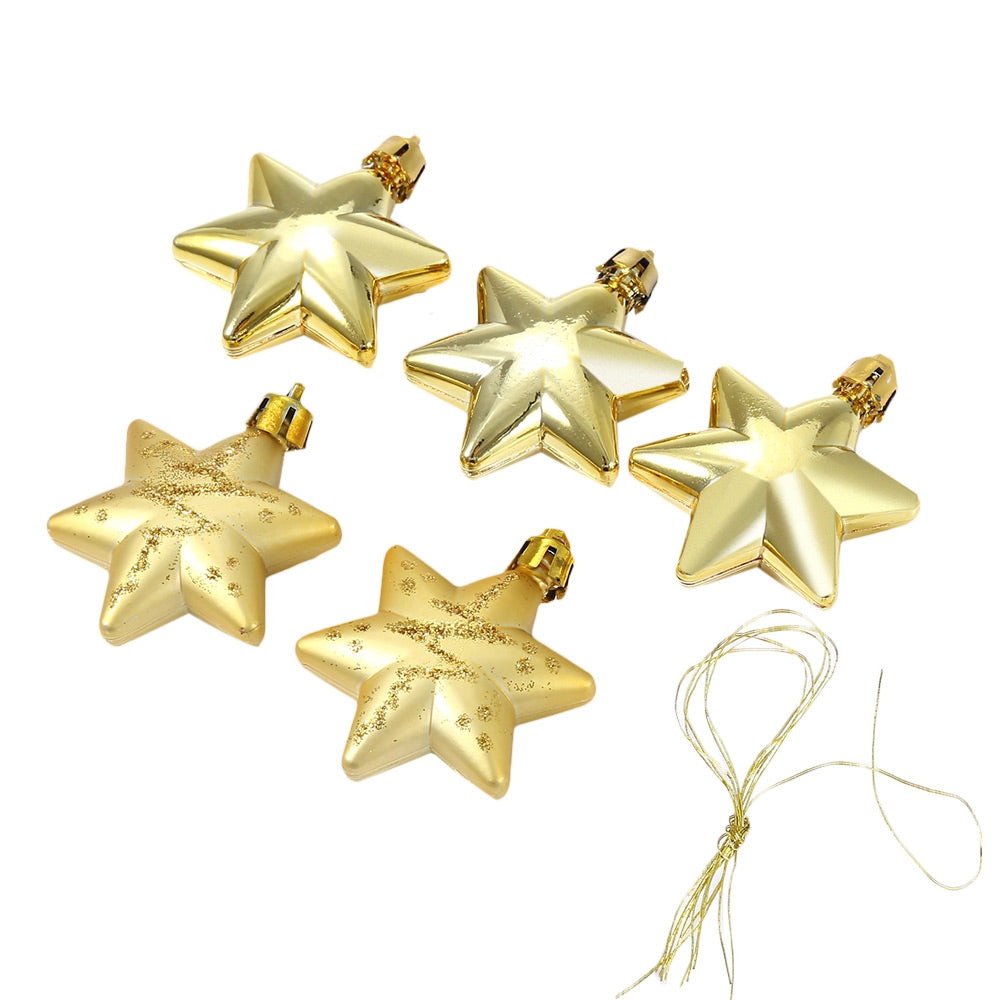 5pcs Merry Christmas Decorating Five-pointed Star Hanging Ornaments with Rope