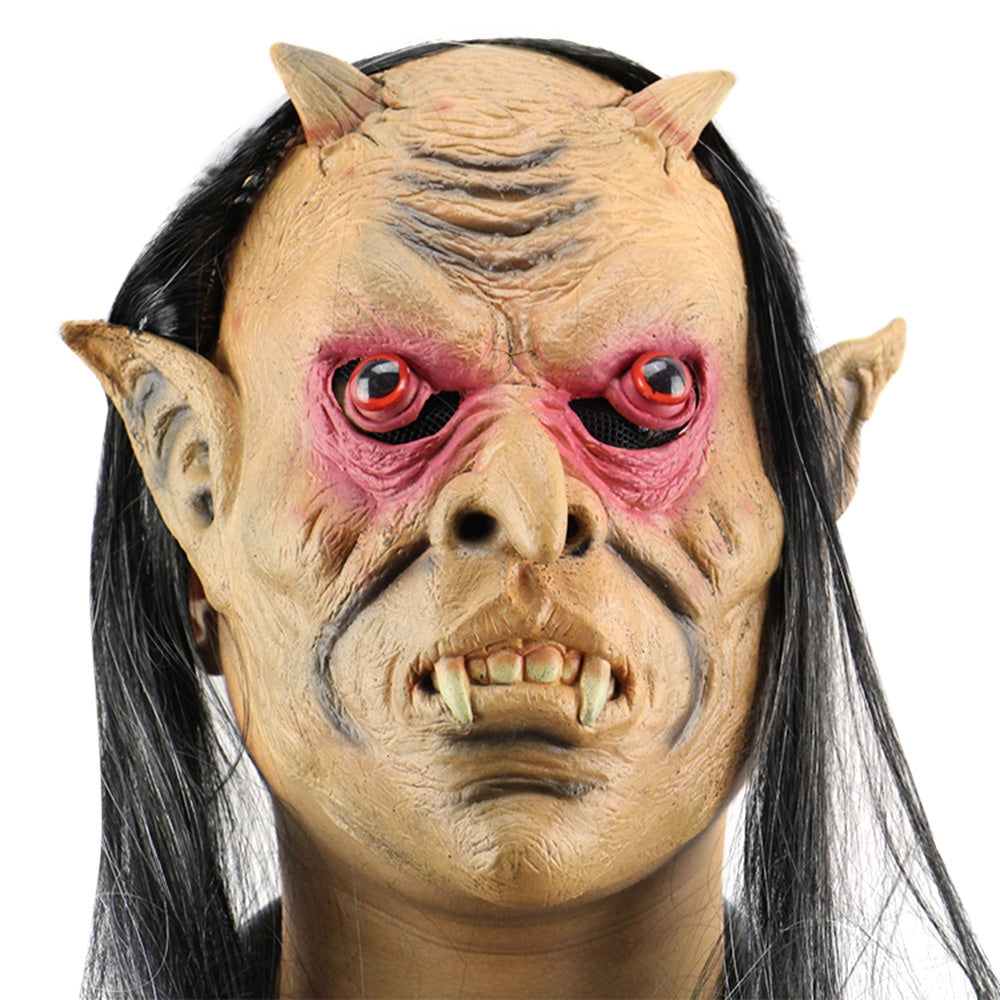 Halloween Mask with Wig Red Eyes Devil Latex for Masquerade