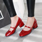 Women Patent Leather High Heel Chunky Pumps
