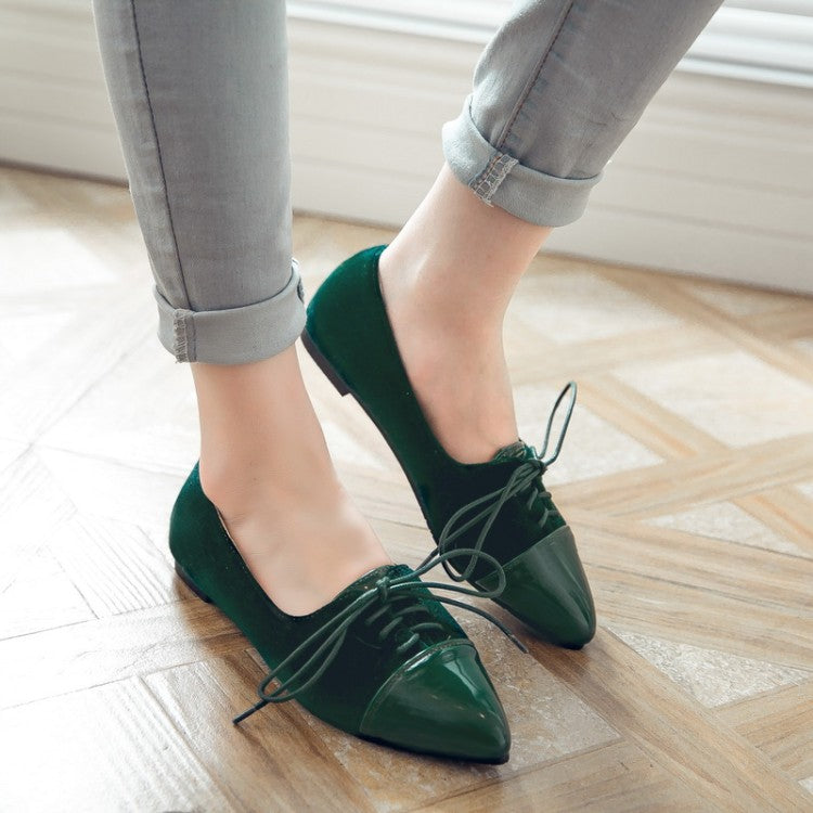 Women Lace Up Pointed Toe Flats Shoes
