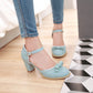 Women Hollow Out Butterfly Knot Ankle Strap Block Heel Sandals