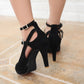 Women Peep Toe Color Block Strap Buckle High Heel Platform Sandals