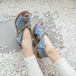 Women Denim Peep Toe Hollow Out Chunky Heel Platform Sandals