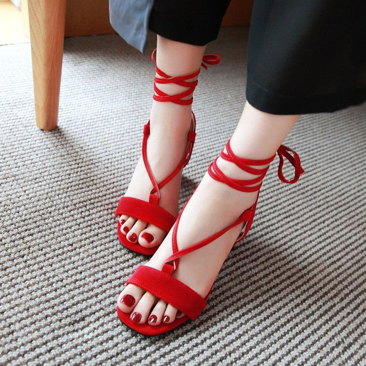 Women Suede Square Toe Ankle Strap Block Heel Sandals