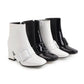 Women Glossy Square Toe Belts Buckles Block Heel Side Zippers Short Boots
