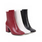 Women Pu Leather Square Toe Zip Block Heel Short Boots