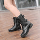 Women Side Zippers Lace Up Block Chunky Heel Riding Short Boots