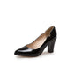 Women Pointed Toe Patent Leather Block Heels Pumps