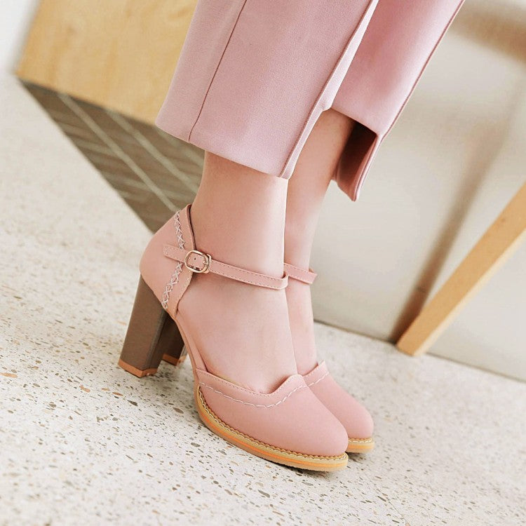 Women Round Toe Ankle Strap Chunky Heel Sandals