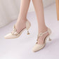 Women High Heels Flora Spool Heel Pointed Toe Hollow Out Ankle Strap Stiletto Sandals