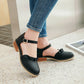 Women Pleated Ruffles Round Toe Ankle Strap Block Heel Sandals