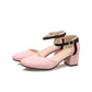 Women Solid Color Round Toe Ankle Wrap Block Heel Sandals