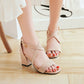 Women Solid Color Suede Cross Ankle Strap Block Heel Sandals
