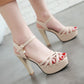 Women Ankle Strap Pearls High Heel Platform Sandals