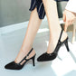 Women Pointed Toe Embossed Lace Buckle Strap Stiletto Heels Sandals