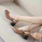 Women Closed Square Toe Hollow Out Block Heel Sandals