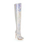 Women Bling Bling Pointed Toe Side Zippers Stiletto Heel Over the Knee Boots