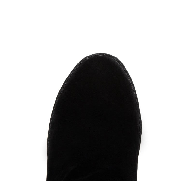 Black Flock Rhinestone Wedge Tall Boots 9442