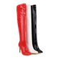Women Patent Leather Pointed Toe Stitching Over the Knee Stiletto Heel High Boots