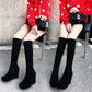 Round Toe Genuine Leather Knee High Boots Wedges Black Shoes Fall|Winter 6989