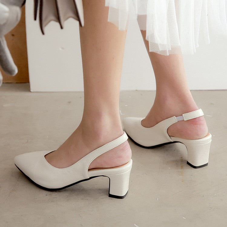 Women Solid Color Pointed Toe Chunky Heel Medium Block Heel Slingbacks Sandals