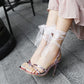 Women Rhinestone Metal Decor Buckle Stiletto Heels Sandals