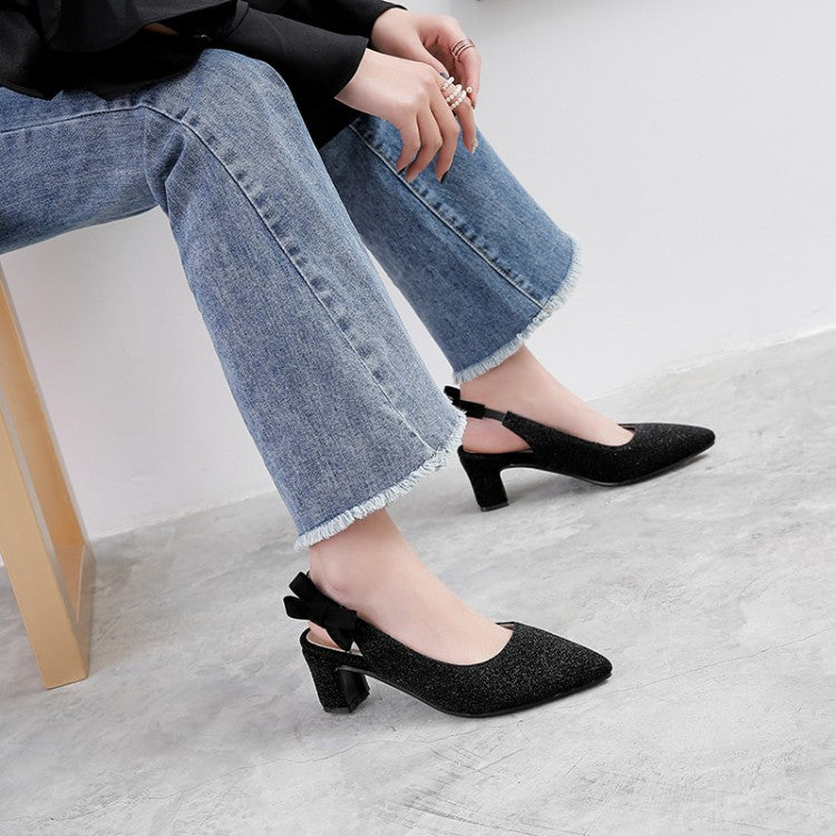 Women Pointed Toe Chunky Heel Slingbacks Sandals