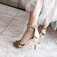 Women Rhinestone Ankle Strap Star Decor Stiletto Heels Sandals