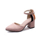 Women Pointed Toe Hollow Out Color Block Ankle Strap Block Heel Sandals