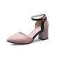 Women Pointed Toe Color Block Ankle Strap Hollow Out Block Heel Sandals