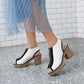 Women Color Block Peep Toe Chunky Heel Platform Sandals