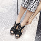 Women Denim Zipper Chunky Heel Platform Sandals