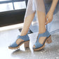 Women Denim Zipper Chunky Heel Platform Sandals