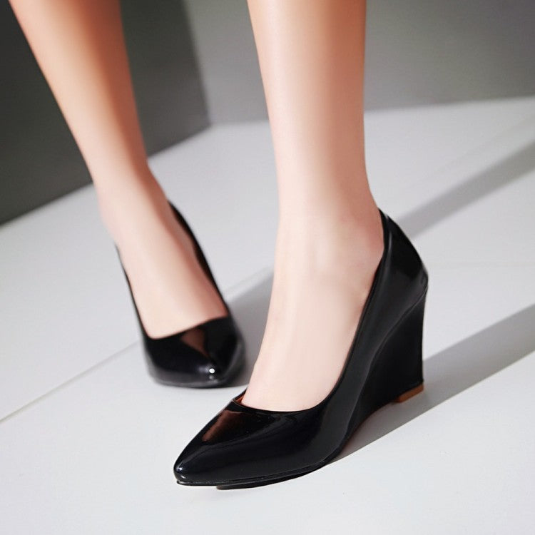 Women Heels Patent Leather Platform Wedge Shoes