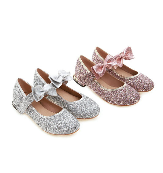 Women Sequined Bowtie Flats Mary Jane Shoes