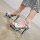 Women Ankle Strap Sequined High Heel Platform Sandals