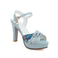 Women Flora Print Ankle Strap Pearls High Heel Platform Sandals