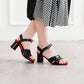 Women Peep Toe Patent Leather Block Heels Sandals
