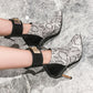 Women Patchwork Pointed Toe Metal Rhinestone Stiletto Heel Short Boots