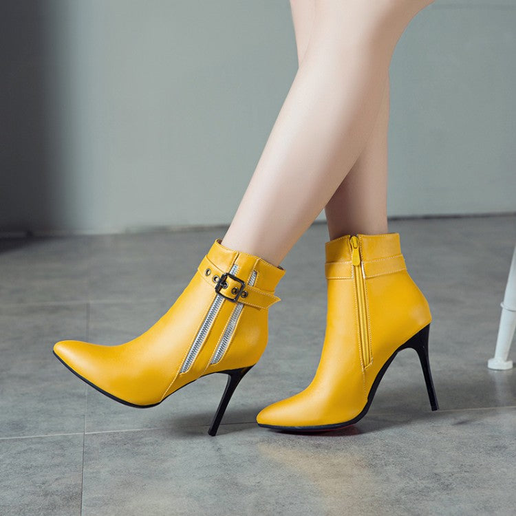 Women Pointed Toe High Heel Short Boots