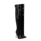 Women Pu Leather Pointed Toe Stitching Back Zippers Stiletto Heel Over the Knee Boots