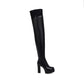 Women Pu Leather Lace Stitching Block Heel Platform Over the Knee Boots