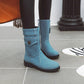 Women Denim Low Heel Mid Calf Boots