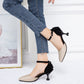 Women High Heels Bling Bling Color Block Pointed Toe Ankle Strap Spool Heel Stiletto Sandals