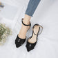 Women High Heels Solid Color Pointed Toe Spool Heel Butterfly Knot Rhinestone Stiletto Sandals